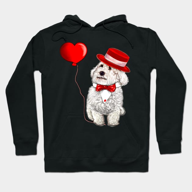 The Best Valentine’s Day Gift ideas top 10, Cavalier king charles spaniel fancy dress red bow tie and hat, white Cavoodle Cavapoo Valentines day Hoodie by Artonmytee